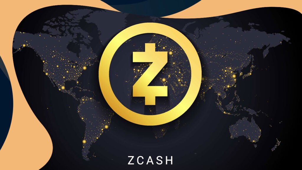 zcash logo and map of the world
