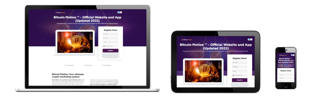 Diseño responsivo del sitio web de Bitcoin Motion